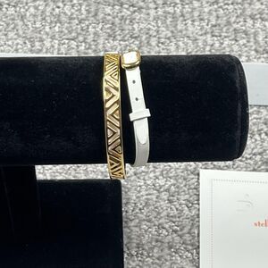 Stella Dot Bracelet White Leather Wrap Gold Tone Bar Womens Jewelry New